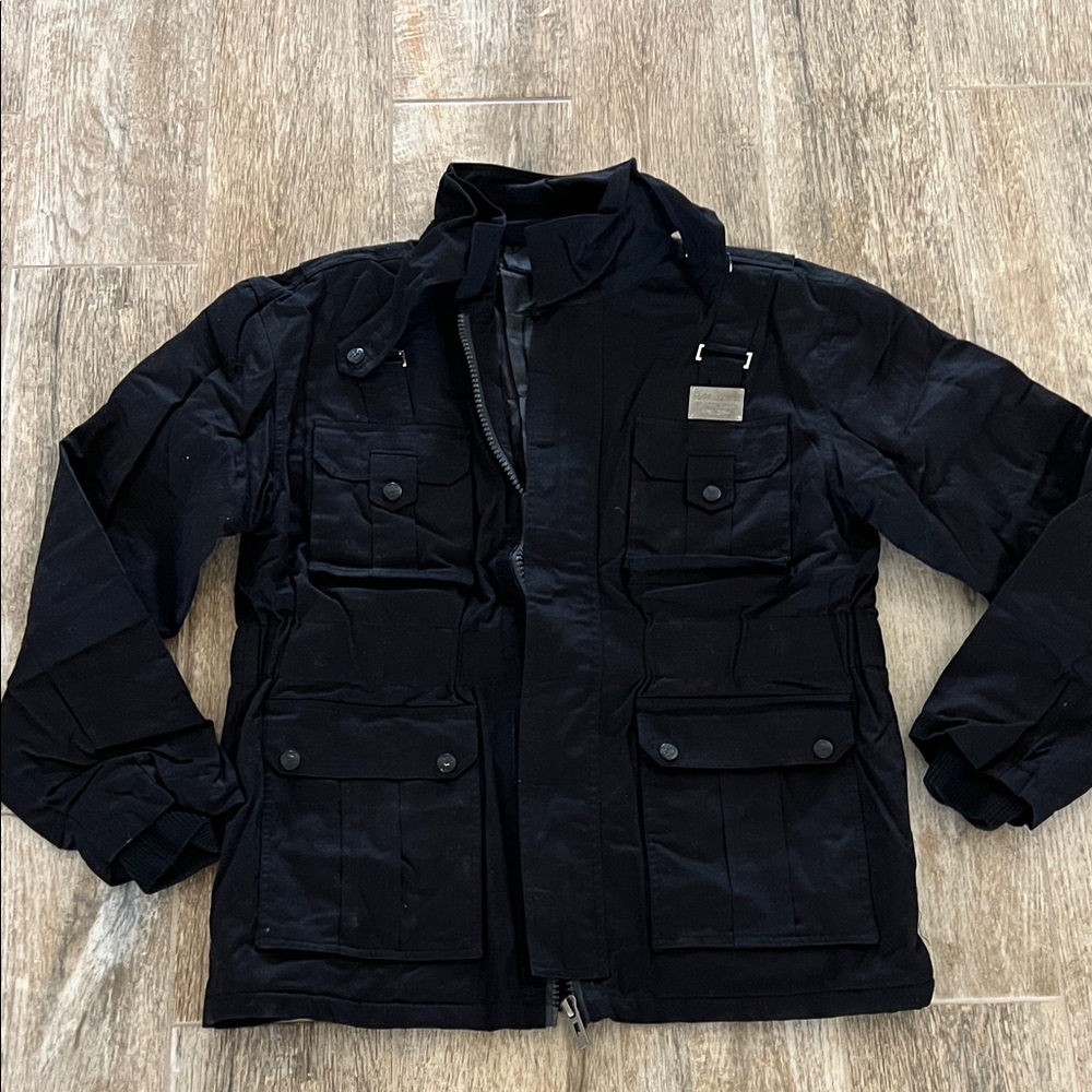 Vintage Akademiks Black Military Field Jacket Sz L - NEW